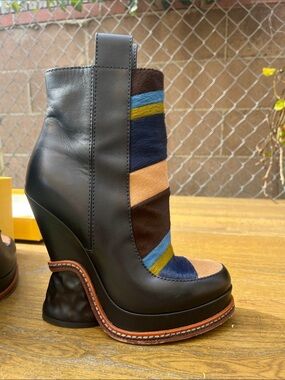 Fendi boots, Women’s Multicolor Leather & Haircalf Wedge Boot